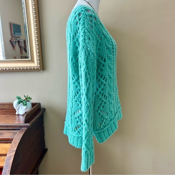 Free People Y2K Green Open Chunky Wool Mohair Blend Cable Knit Sweater Size M - Picture 10 of 16